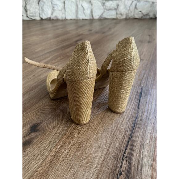 Brash Shoes Women's Size 10 Gold Sparkle High Heel Open Toe Platform - Picture 5 of 6